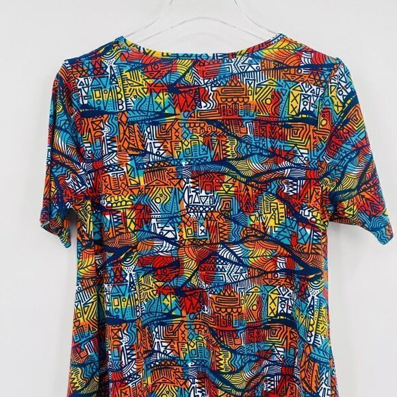 Lularoe Size XS Blue & Orange Geometric Print Short Sleeve Perfect Tee Flowy - Picture 7 of 8